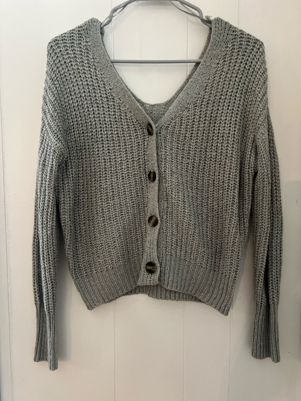 moon & madison Gray V-Neck Button Knit Cardigan
